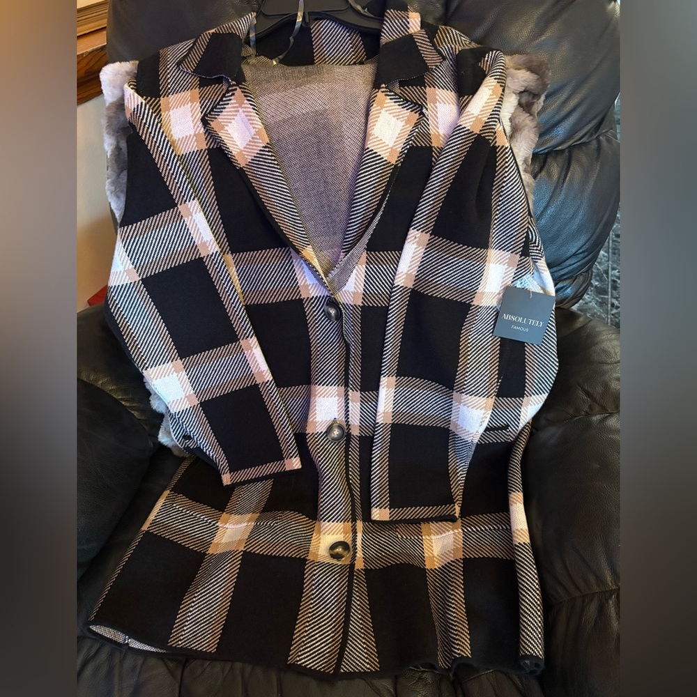 Absolutely Famous NWT Plaid Knit long Jacket/2 front pockets Size 1X - Picture 11 of 12